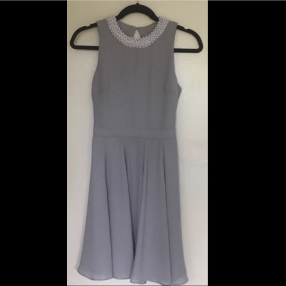 Fame And Partners Grey Dress with Pearl Detailing
